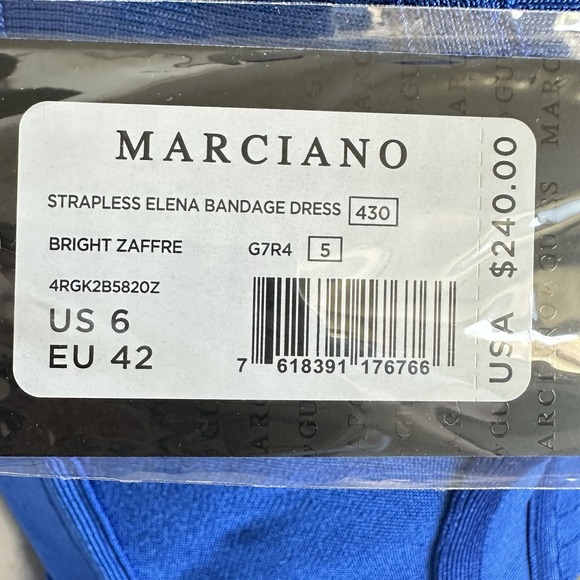 Marciano By Guess Elena Strapless Bandage Dress Blue Peplum Bodycon‎ Sz 6  EU 42 - Picture 10 of 14